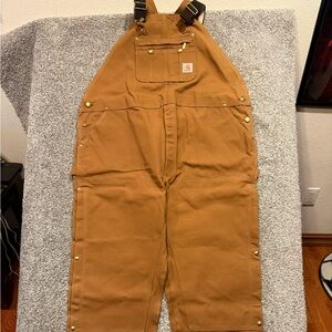 Carhartt Bib Overall Canvas Men 50x32 Double Knee R37 BRN Zip‎ To Thigh Workwear